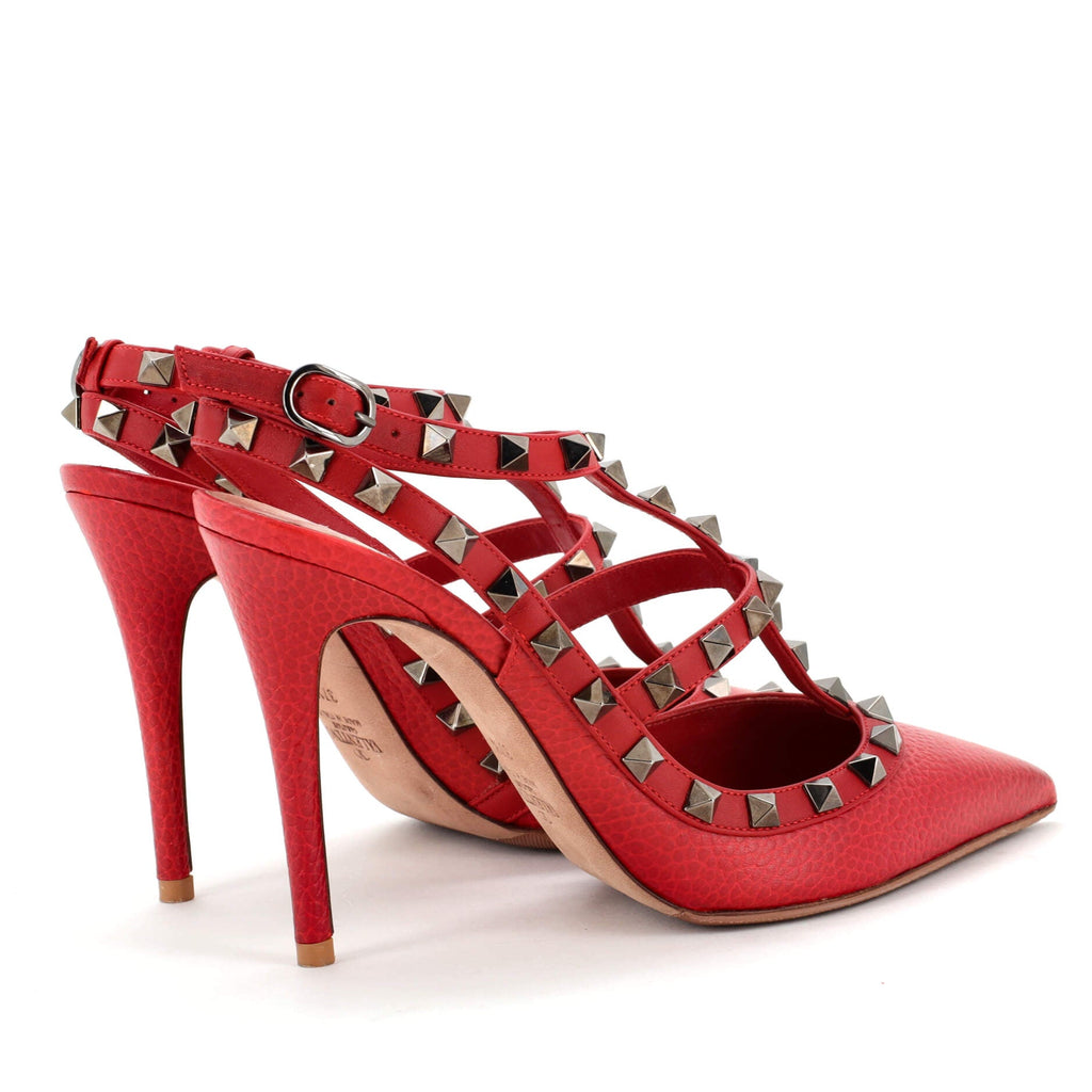 Women's Rockstud Ankle Strap Pumps Leather 100