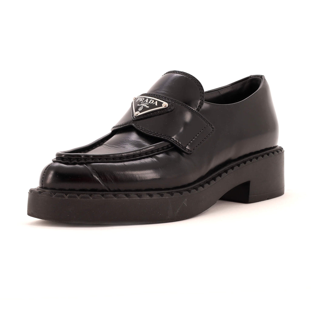 Women's Triangle Logo Loafers Spazzolato Leather