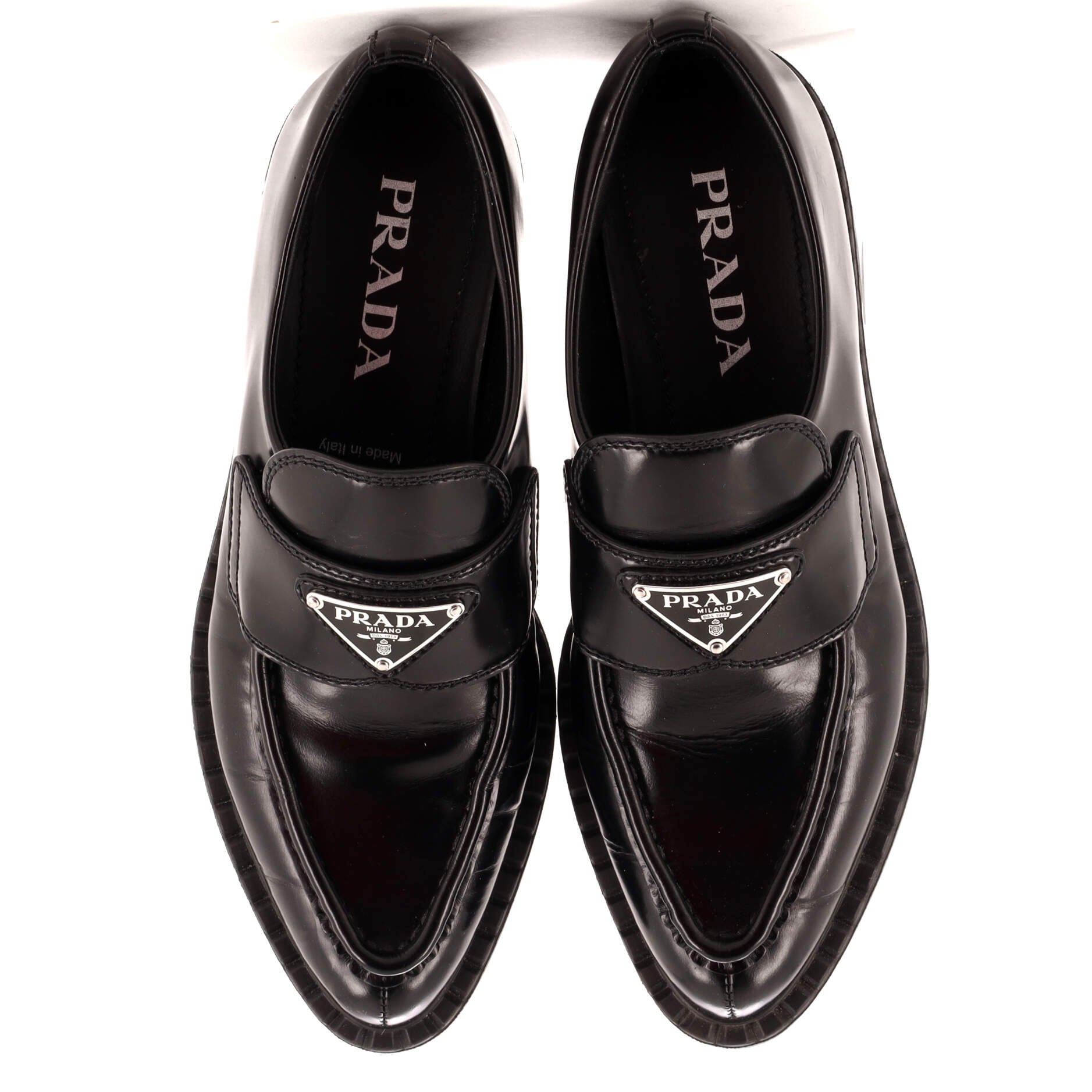 Women's Triangle Logo Loafers Spazzolato Leather