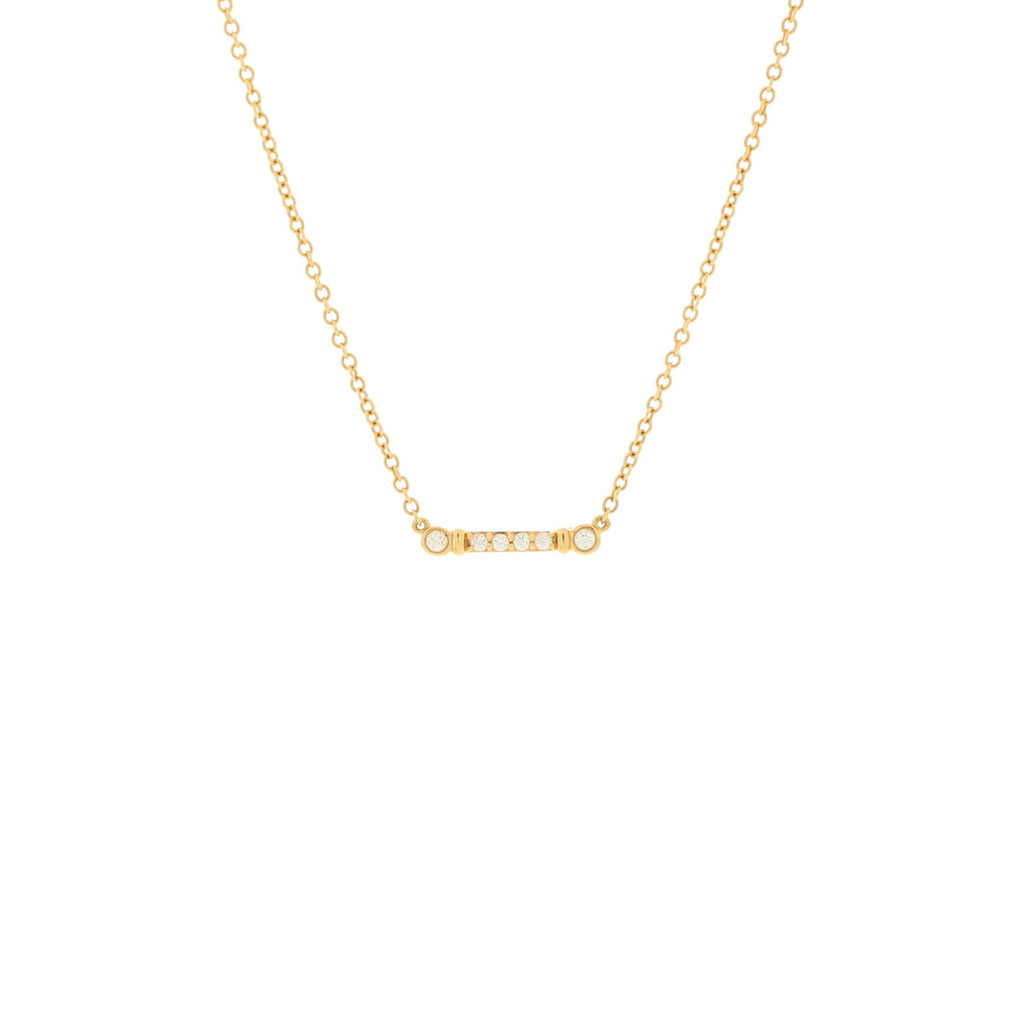 Fleur de Lis Key Bar Pendant Necklace 18K Yellow Gold with Diamonds