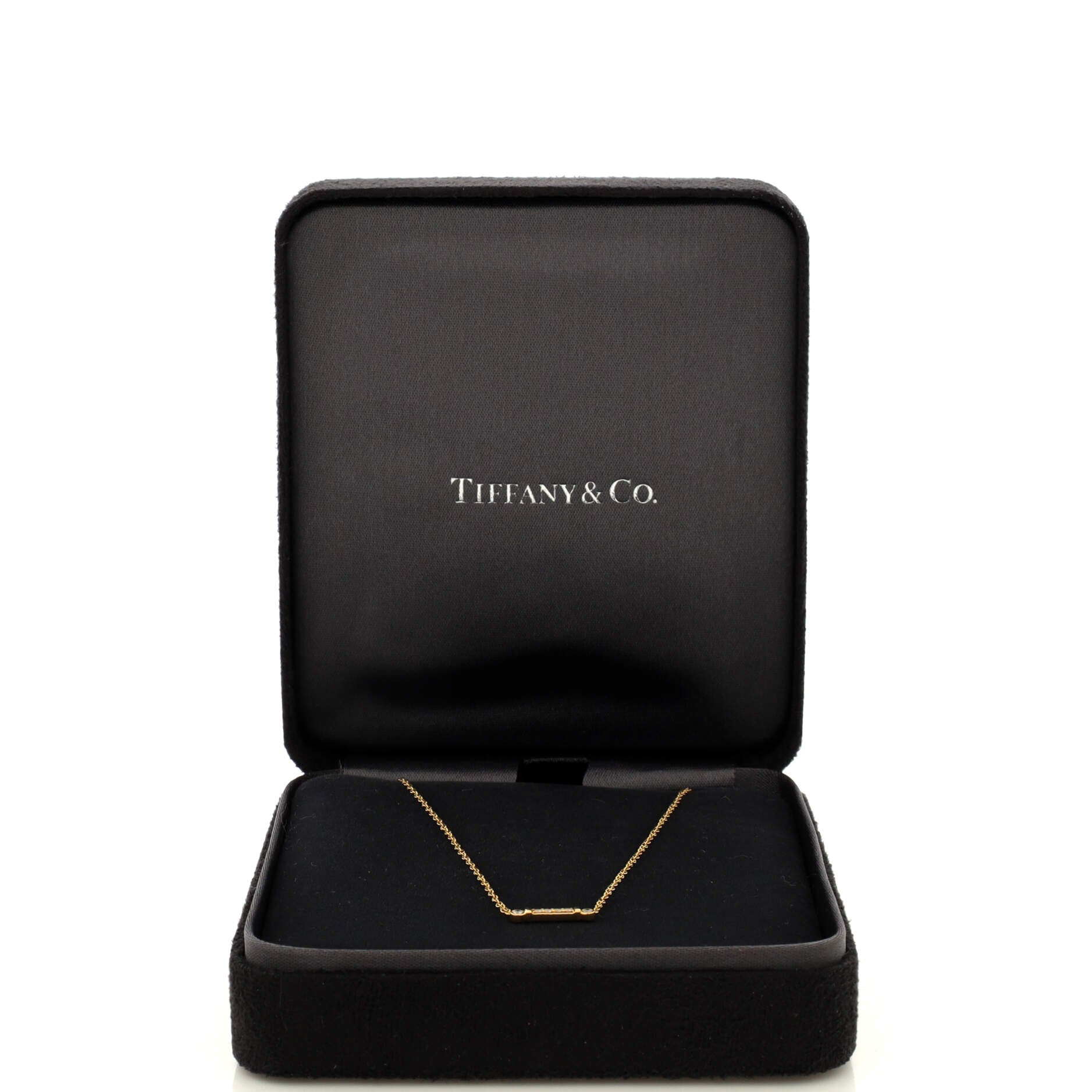 Fleur de Lis Key Bar Pendant Necklace 18K Yellow Gold with Diamonds