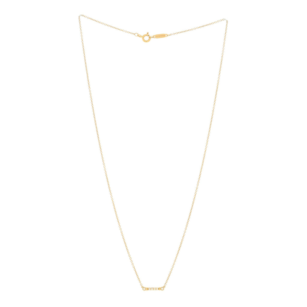 Fleur de Lis Key Bar Pendant Necklace 18K Yellow Gold with Diamonds