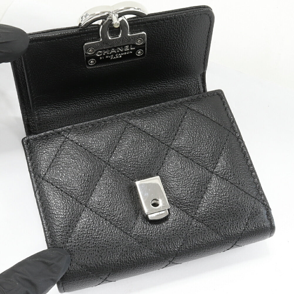 Chanel Soft Caviar Skin Coco Mark Small Flap Wallet Trifold Wallet AP1075