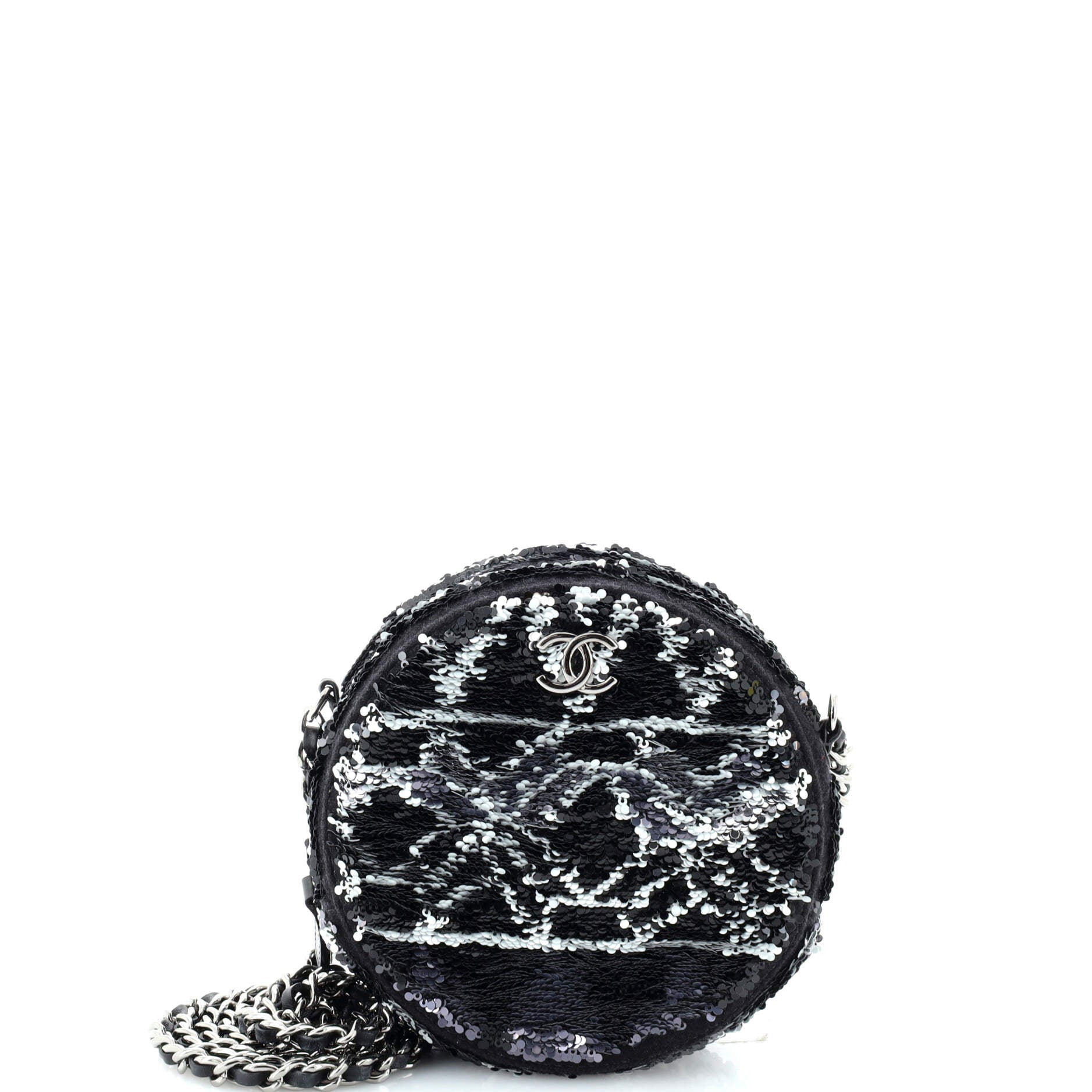 Round Clutch with Chain Sequins Mini