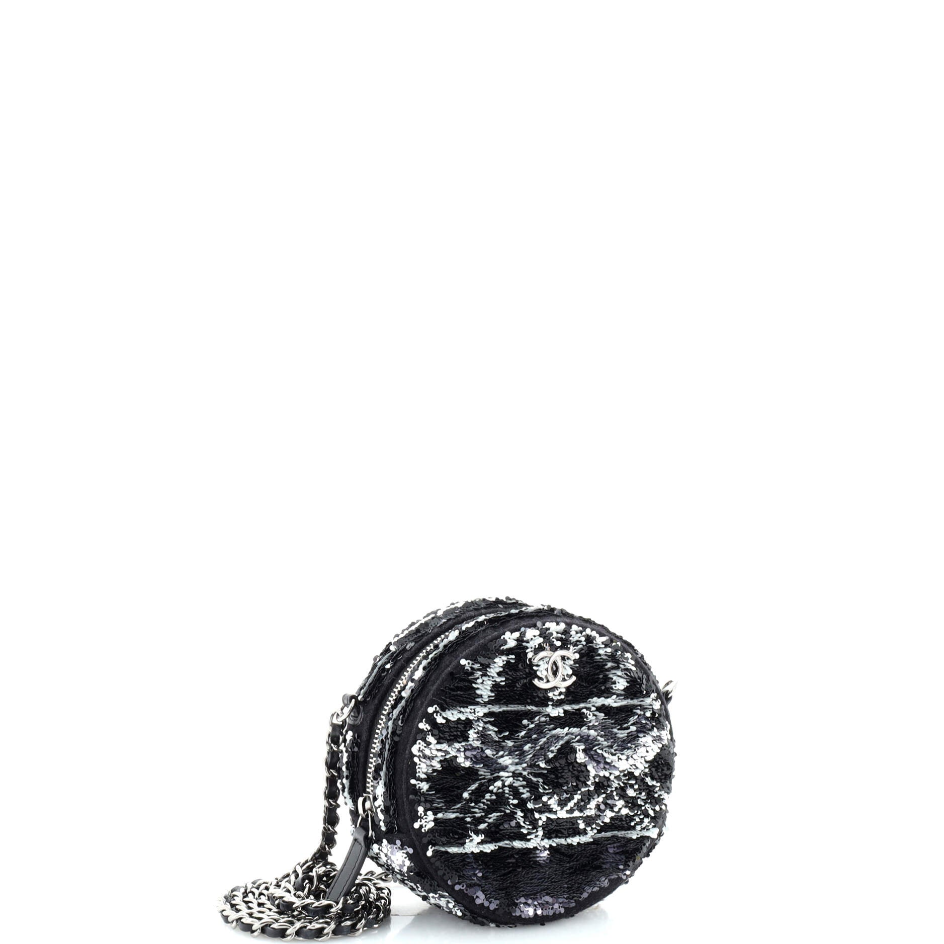 Round Clutch with Chain Sequins Mini