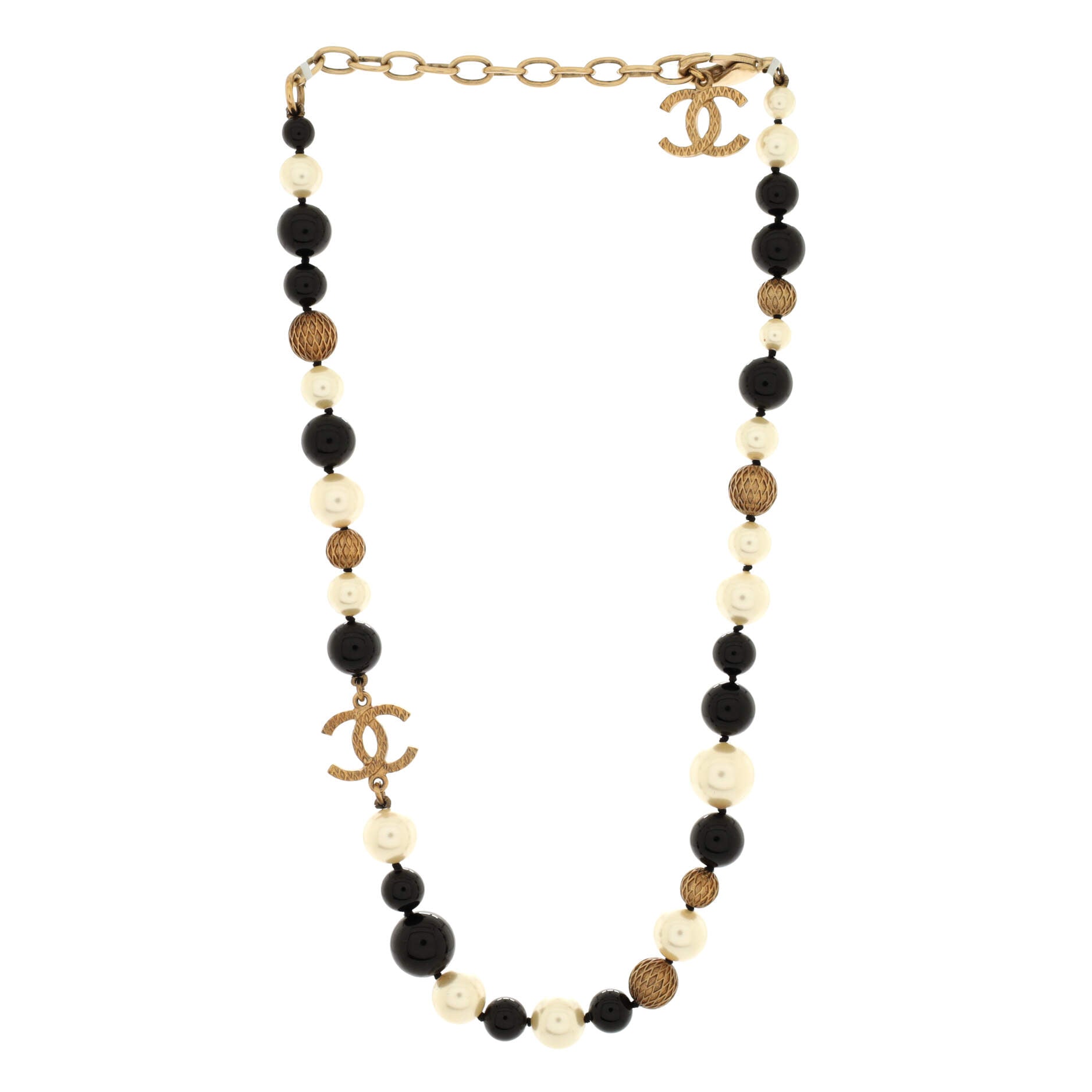 CC Choker Necklace Metal with Faux Pearls and Beads