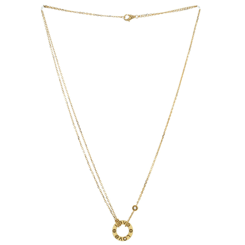 2 Diamonds Love Pendant Necklace 18K Yellow Gold and Diamonds