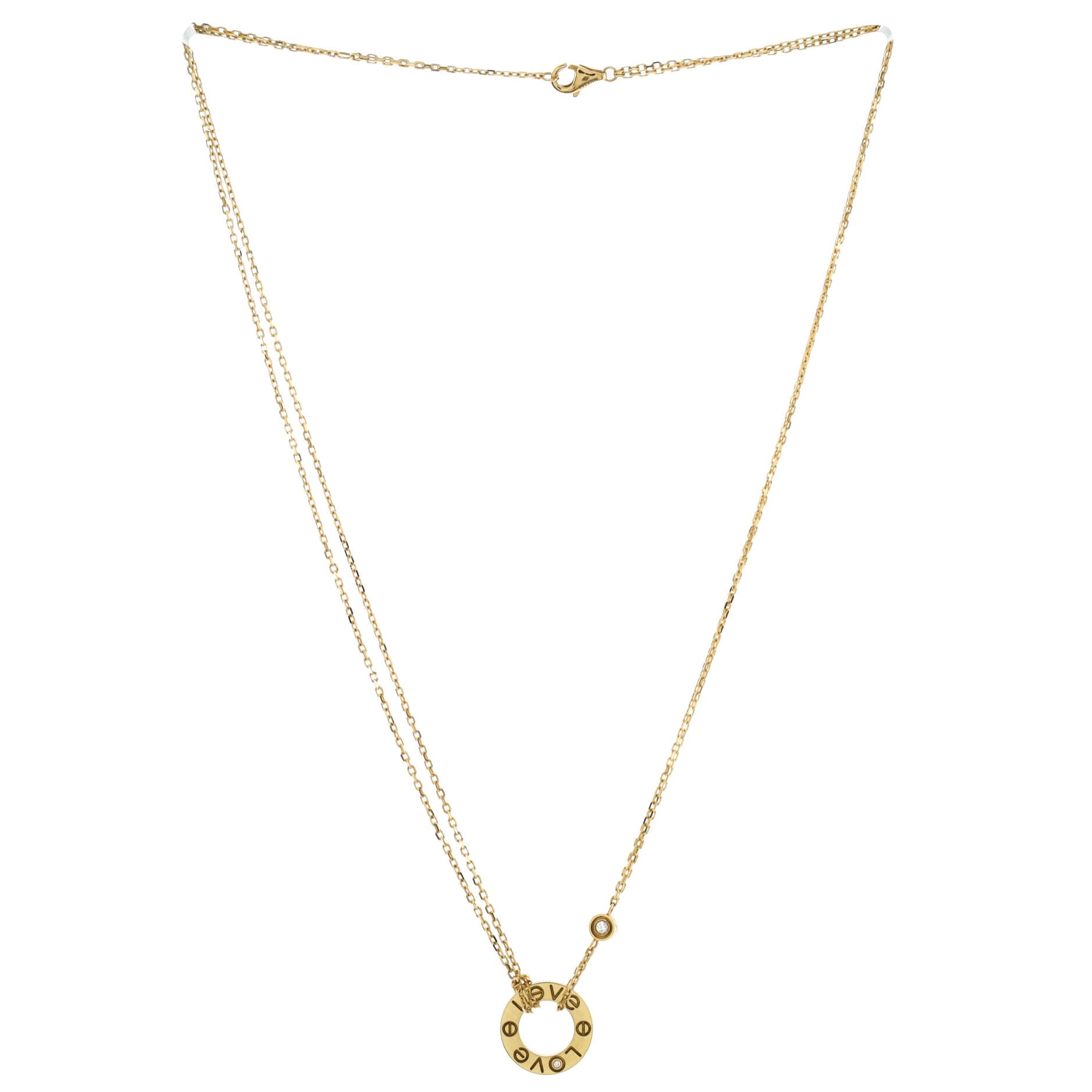 2 Diamonds Love Pendant Necklace 18K Yellow Gold and Diamonds