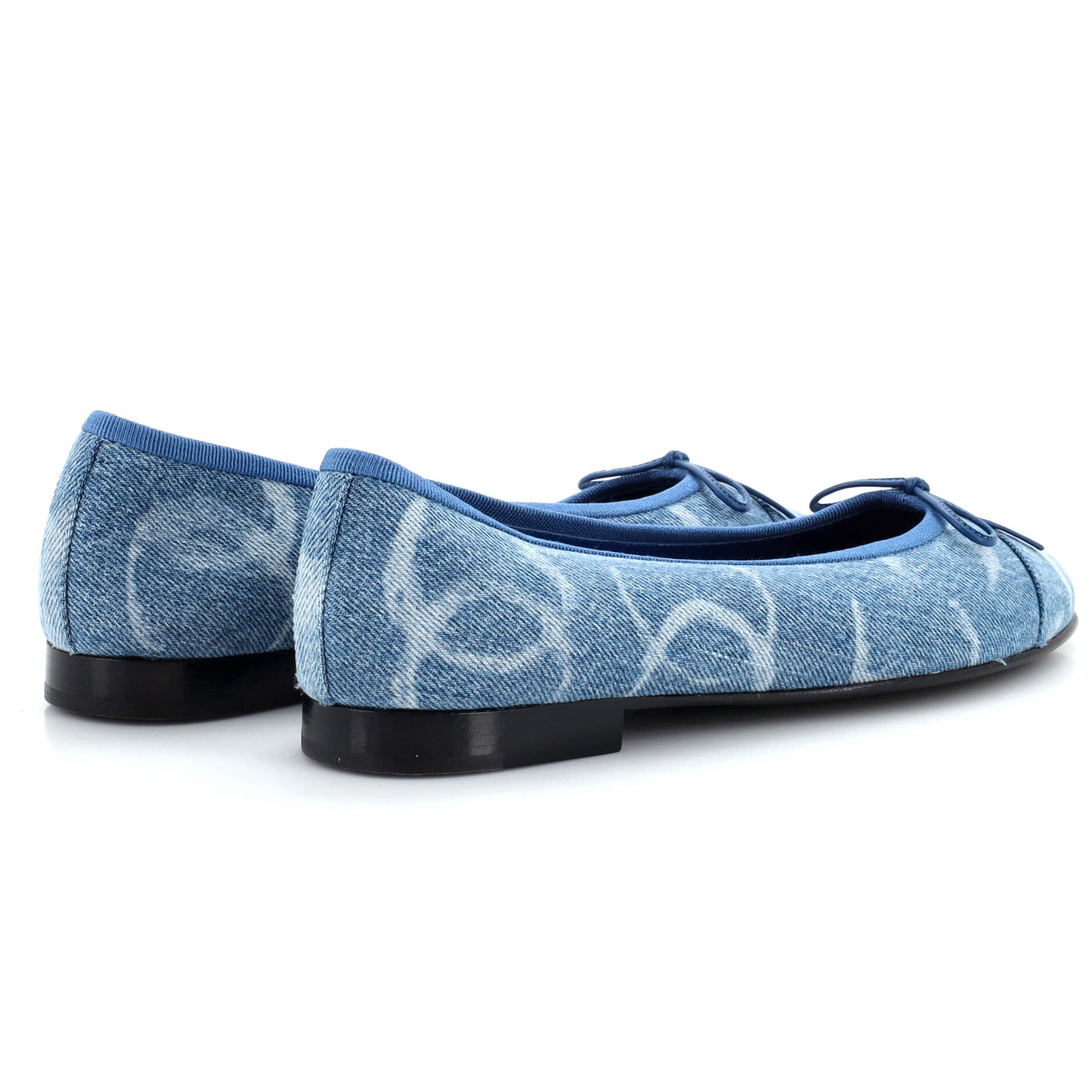 Women's Cap Toe Bow Ballerina Flats Printed Denim