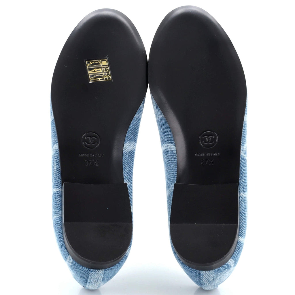 Women's Cap Toe Bow Ballerina Flats Printed Denim