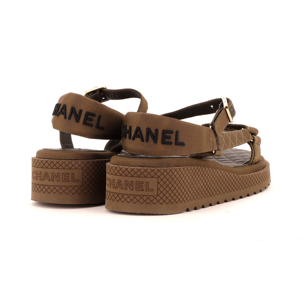 Women's CC Logo Strappy Slingback Platform Sandals Grosgrain