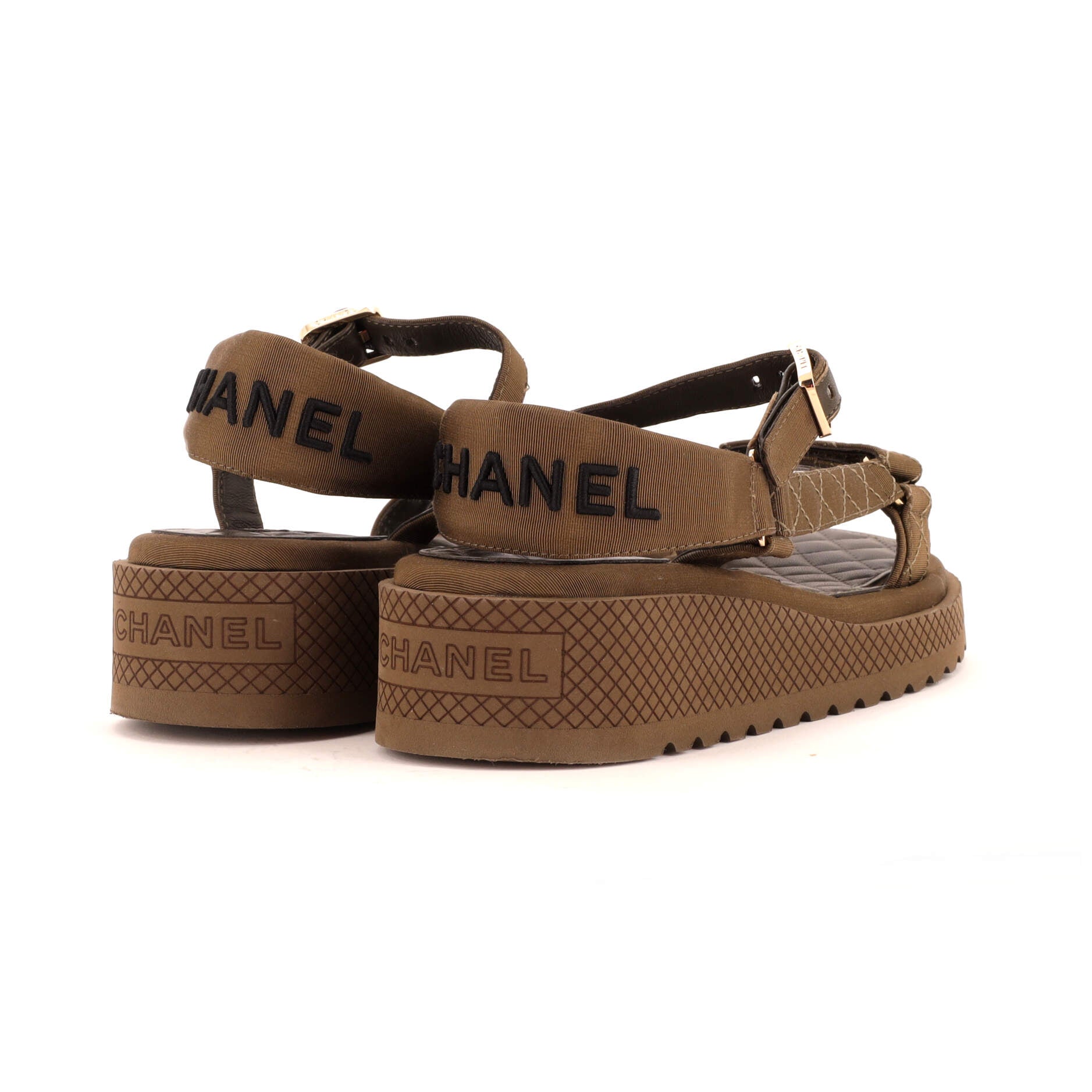 Women's CC Logo Strappy Slingback Platform Sandals Grosgrain