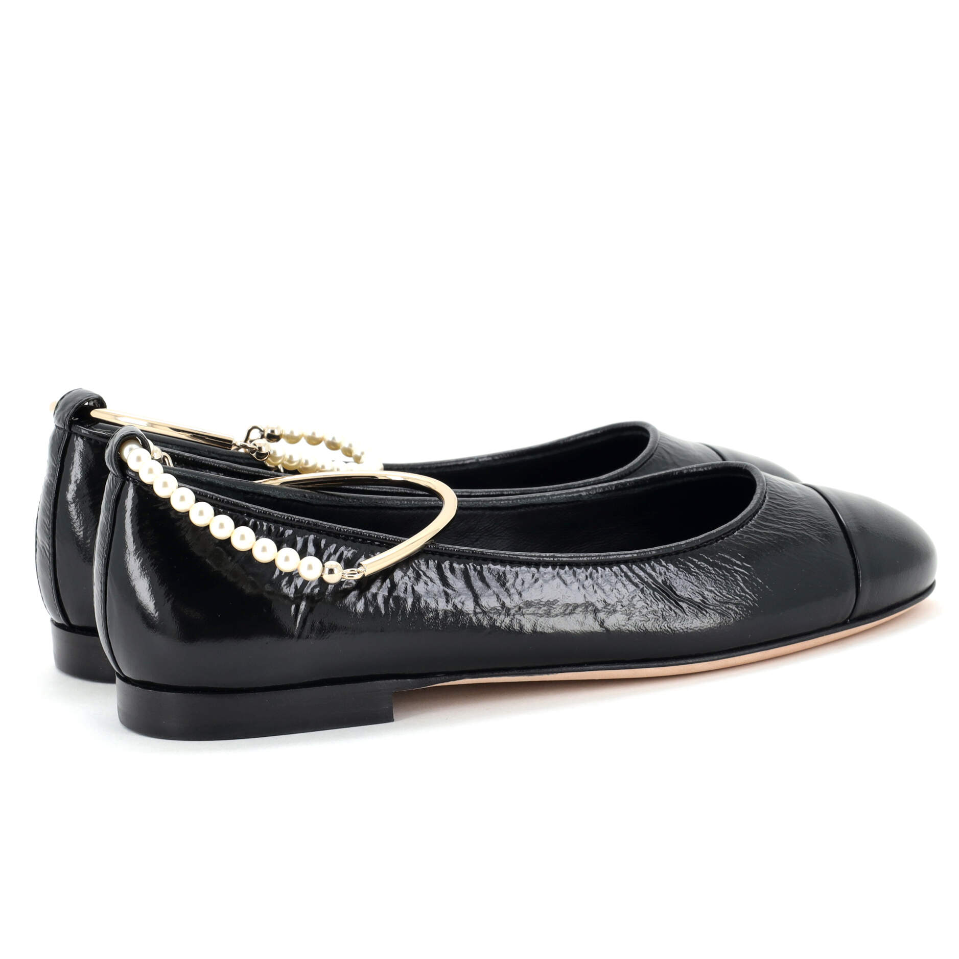 Women's Cap Toe Ankle Chain Ballerina Flats Leather