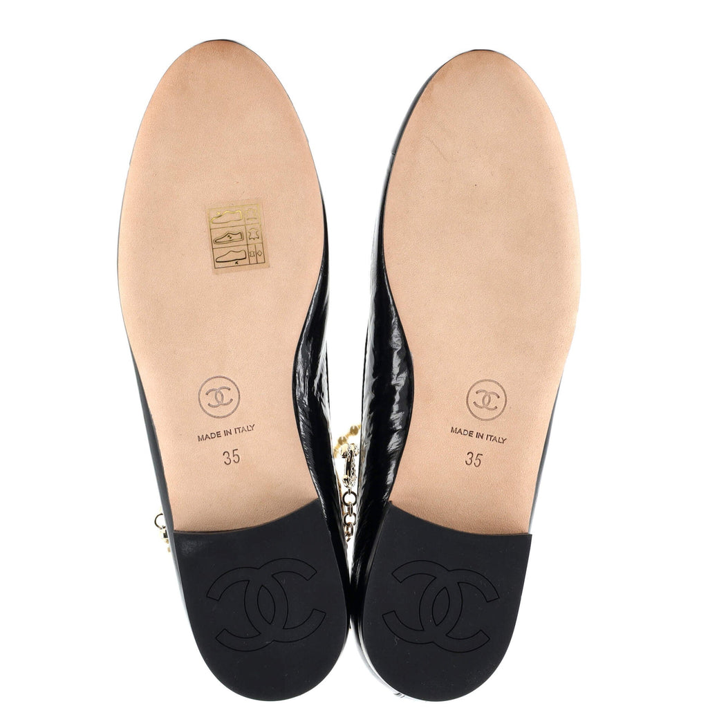 Women's Cap Toe Ankle Chain Ballerina Flats Leather