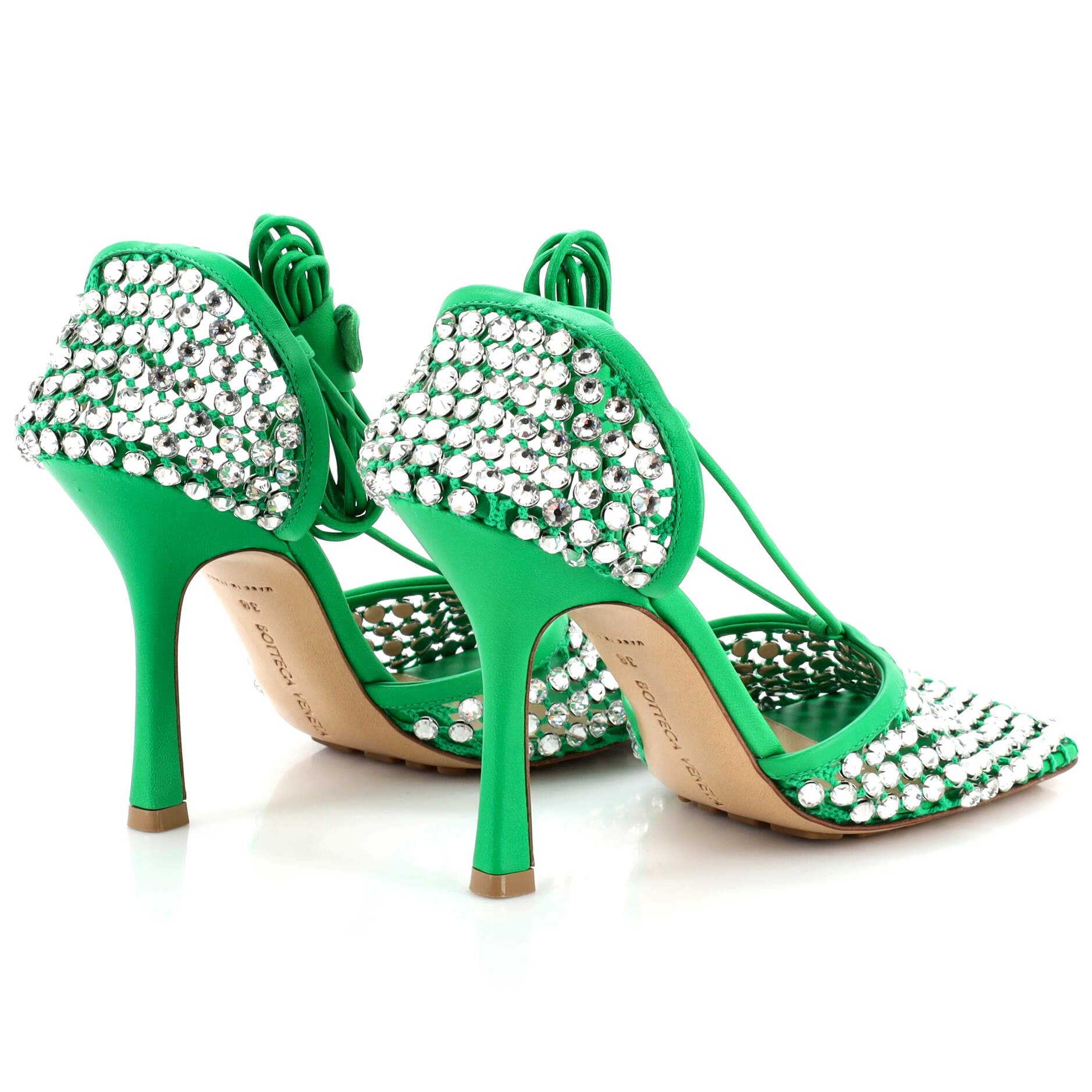Women's Sparkle Stretch Heeled Sandals Crystal Embellished Mesh and Leather