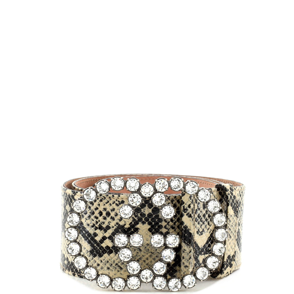 Interlocking G Belt Python Embossed Leather with Crystals Wide
