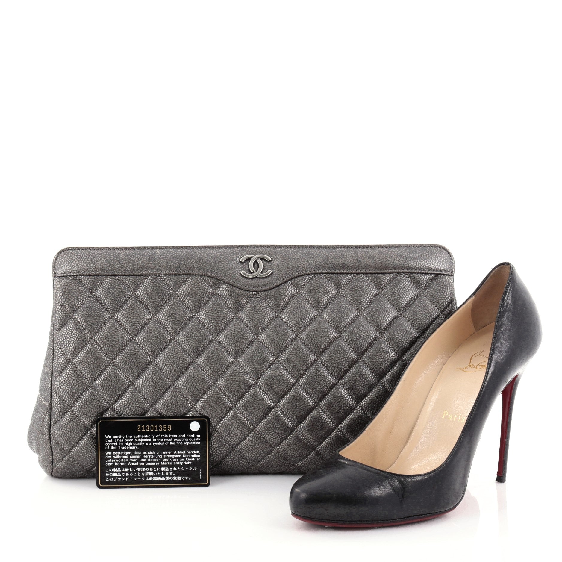 CC Frame Clutch Quilted Caviar Large