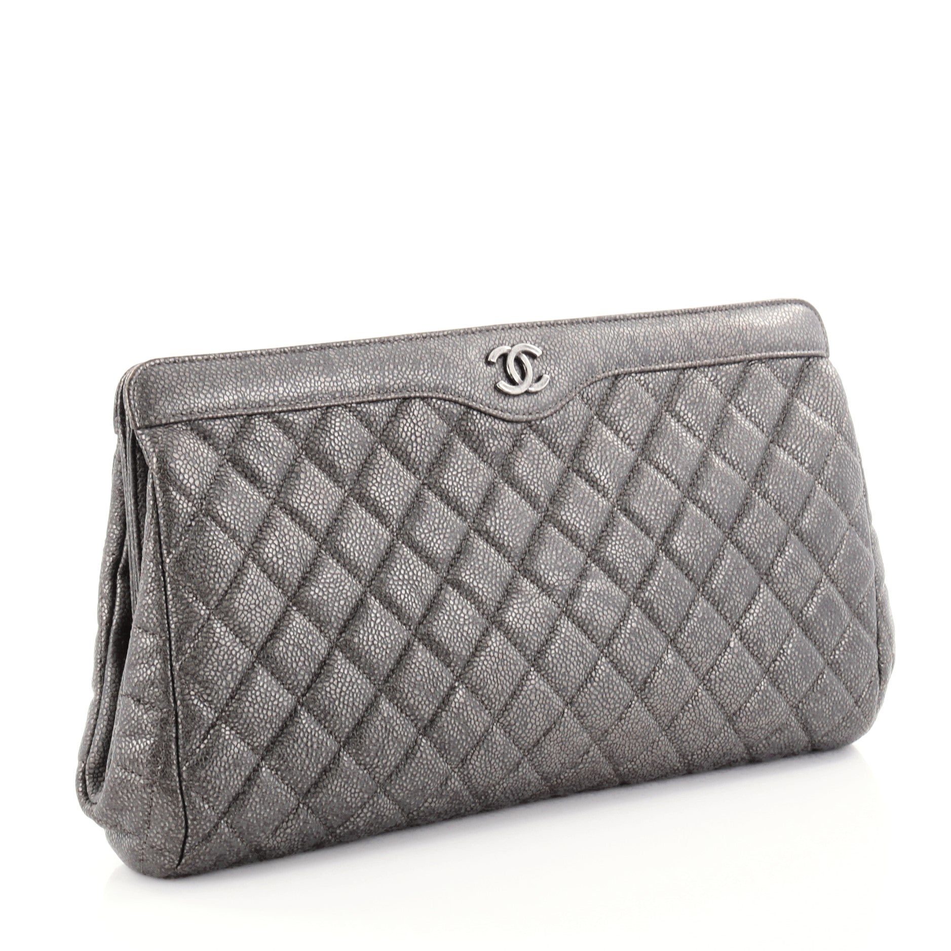 CC Frame Clutch Quilted Caviar Large