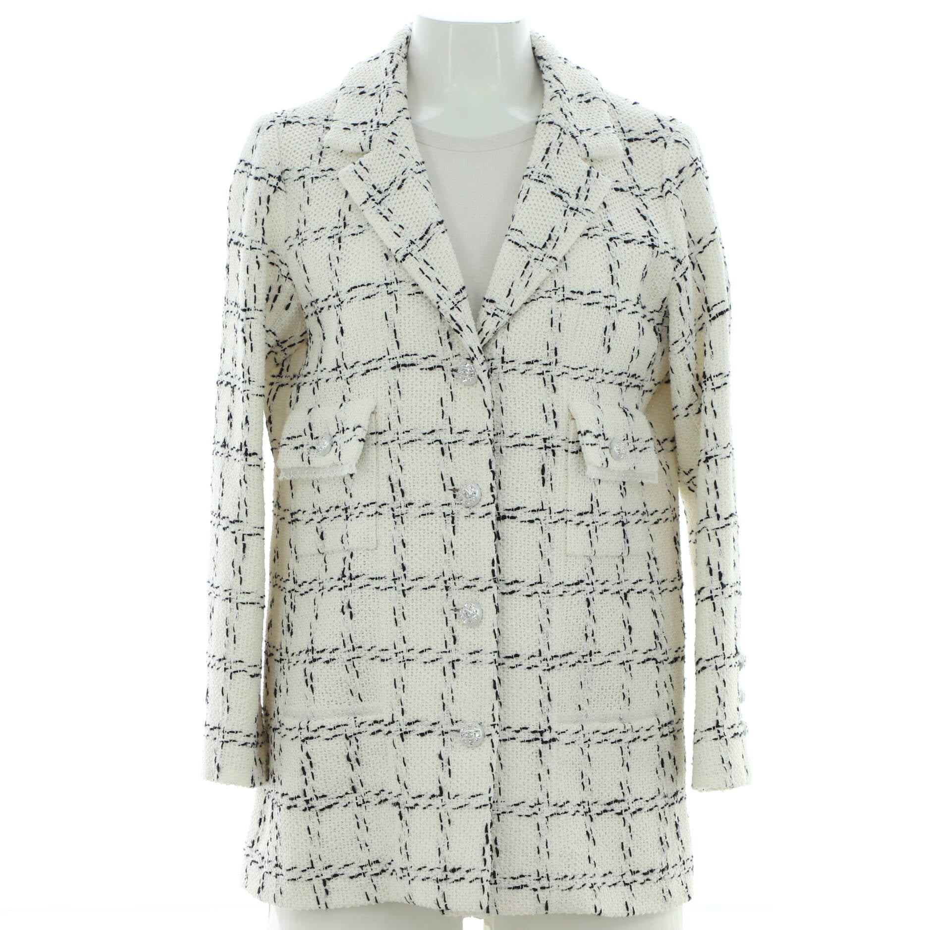 Women's Plaid Four Pocket Pearl Button Blazer Tweed