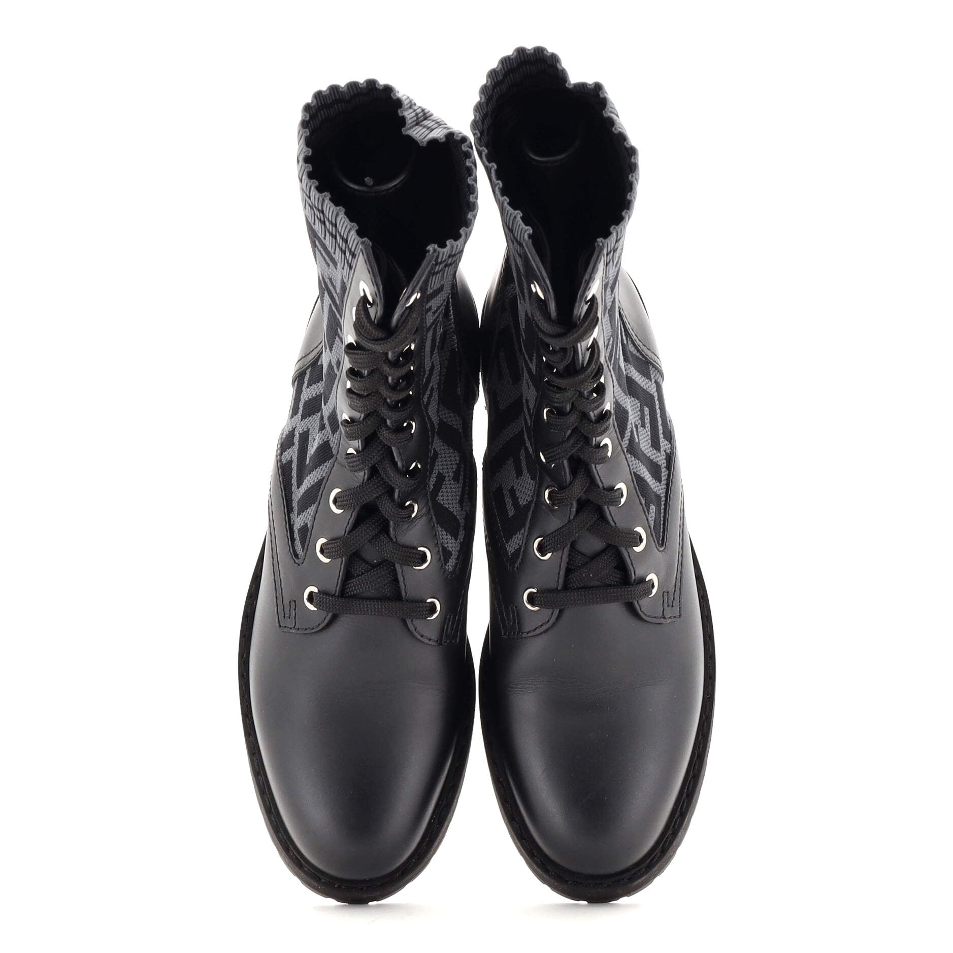 Women's Rockoko Combat Boots Leather and Zucca Knit Stretch Fabric