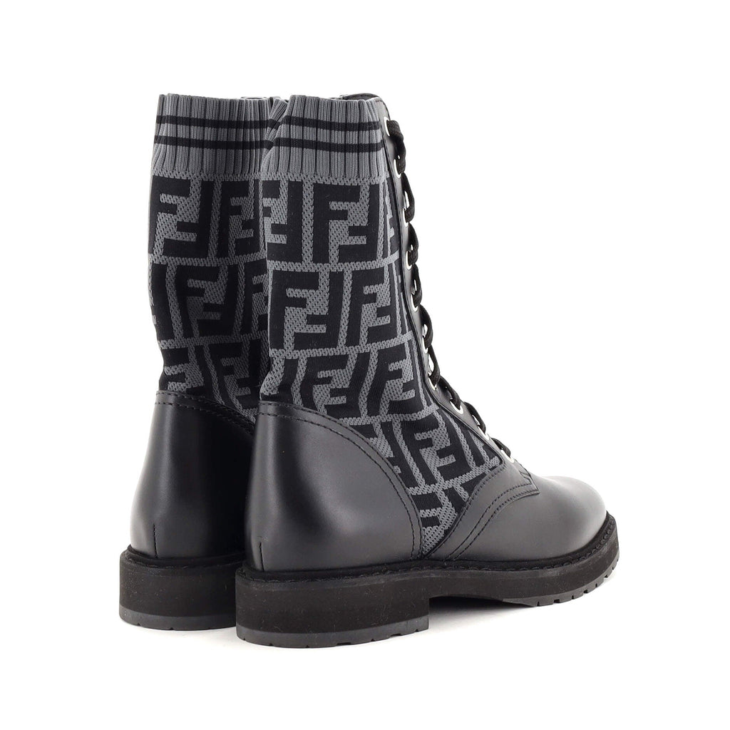 Women's Rockoko Combat Boots Leather and Zucca Knit Stretch Fabric
