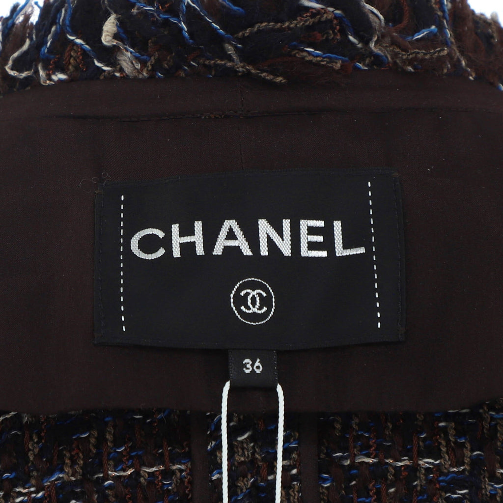 Women's Collarless Fringe Open Long Coat Tweed