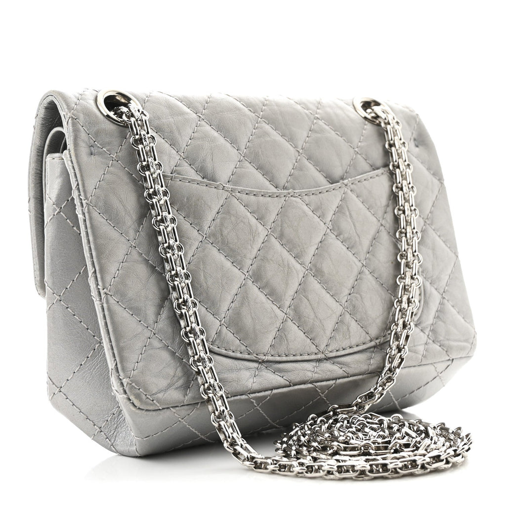Metallic Aged Calfskin Quilted 2.55 Reissue Mini Flap Silver
