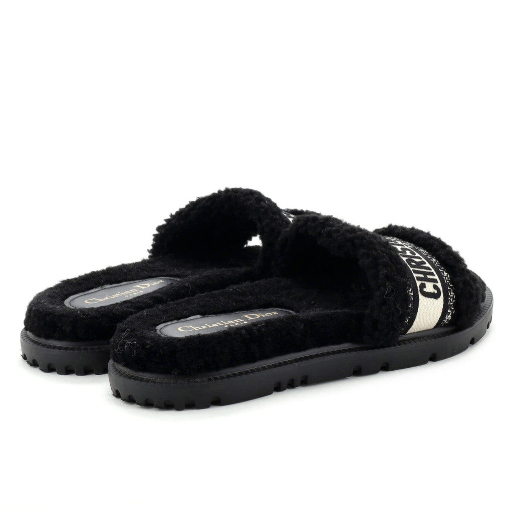 Women's Dway Slide Sandals Embroidered Canvas and Shearling
