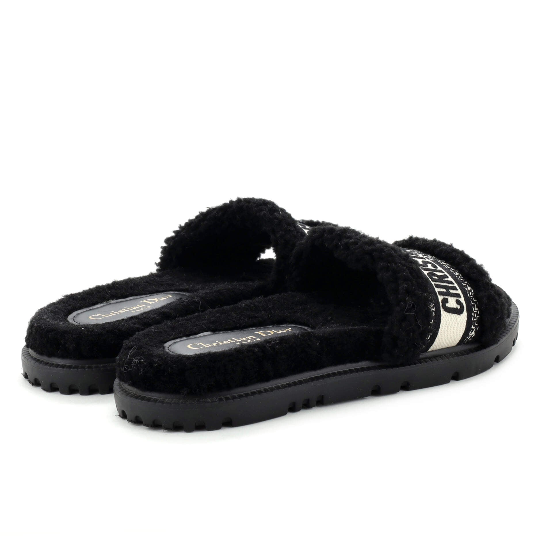 Women's Dway Slide Sandals Embroidered Canvas and Shearling