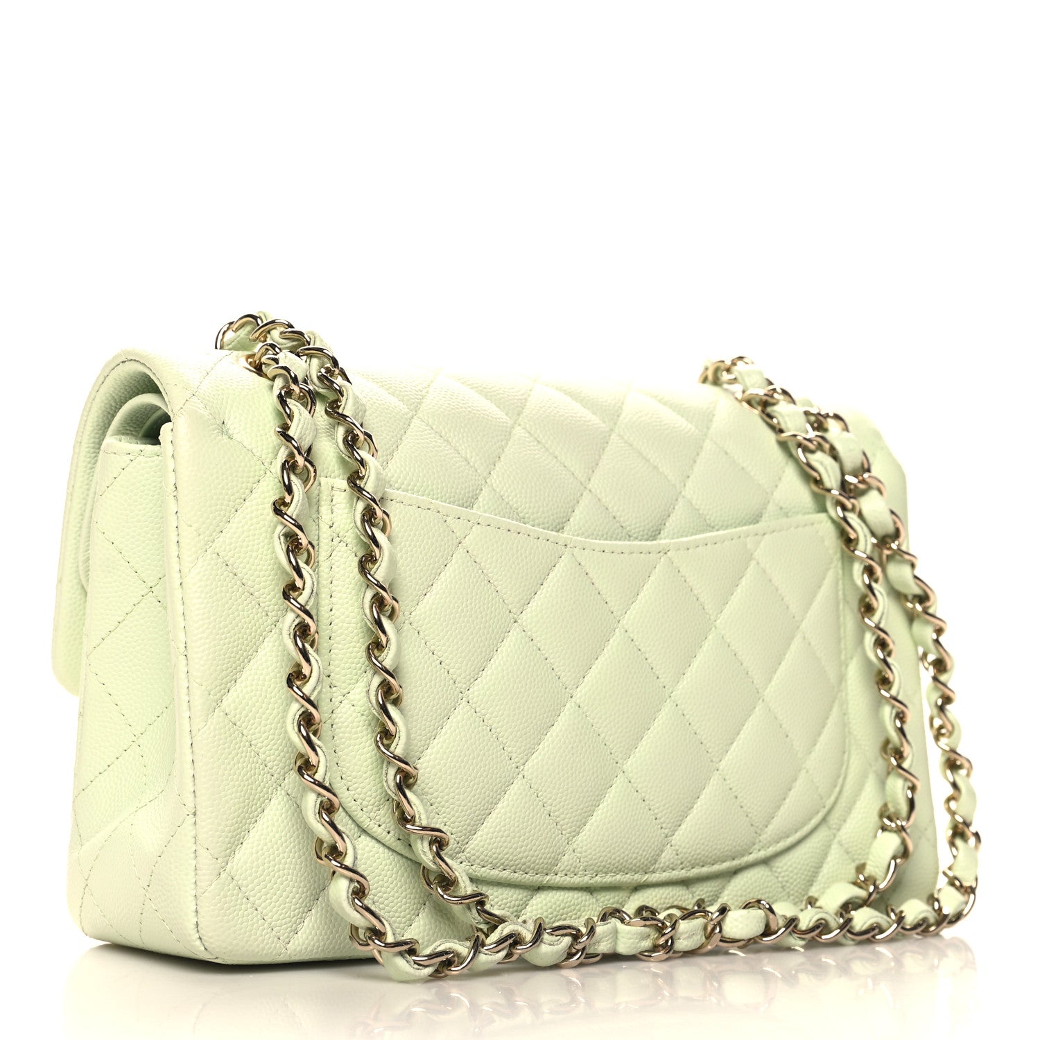 Caviar Quilted Small Double Flap Light Green