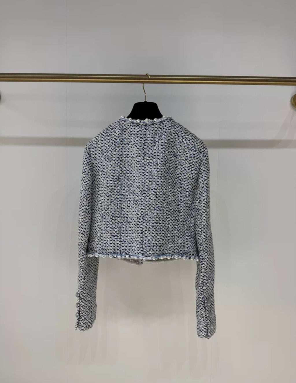 Chanel 25P white and blue pearl sequinned Tweed jacket