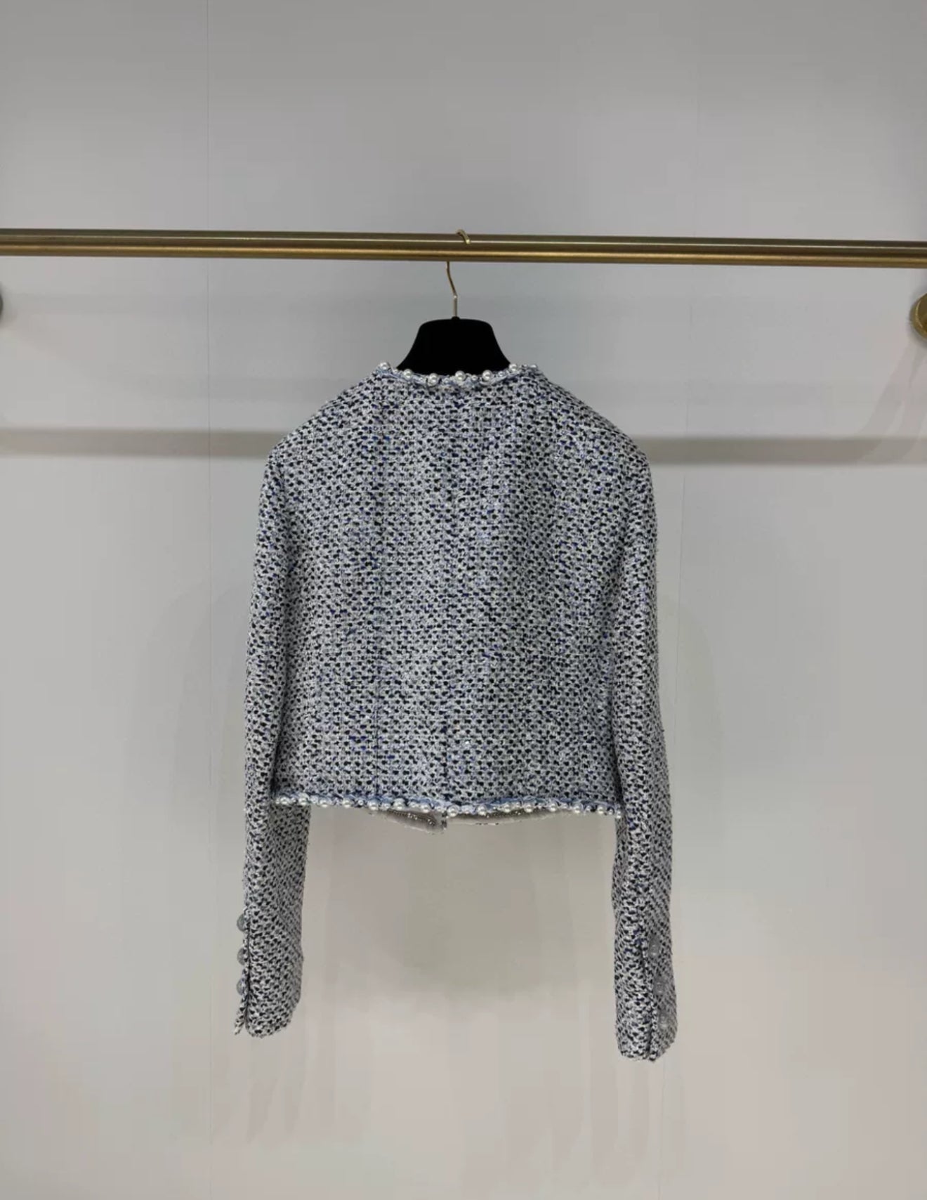 Chanel 25P white and blue pearl sequinned Tweed jacket