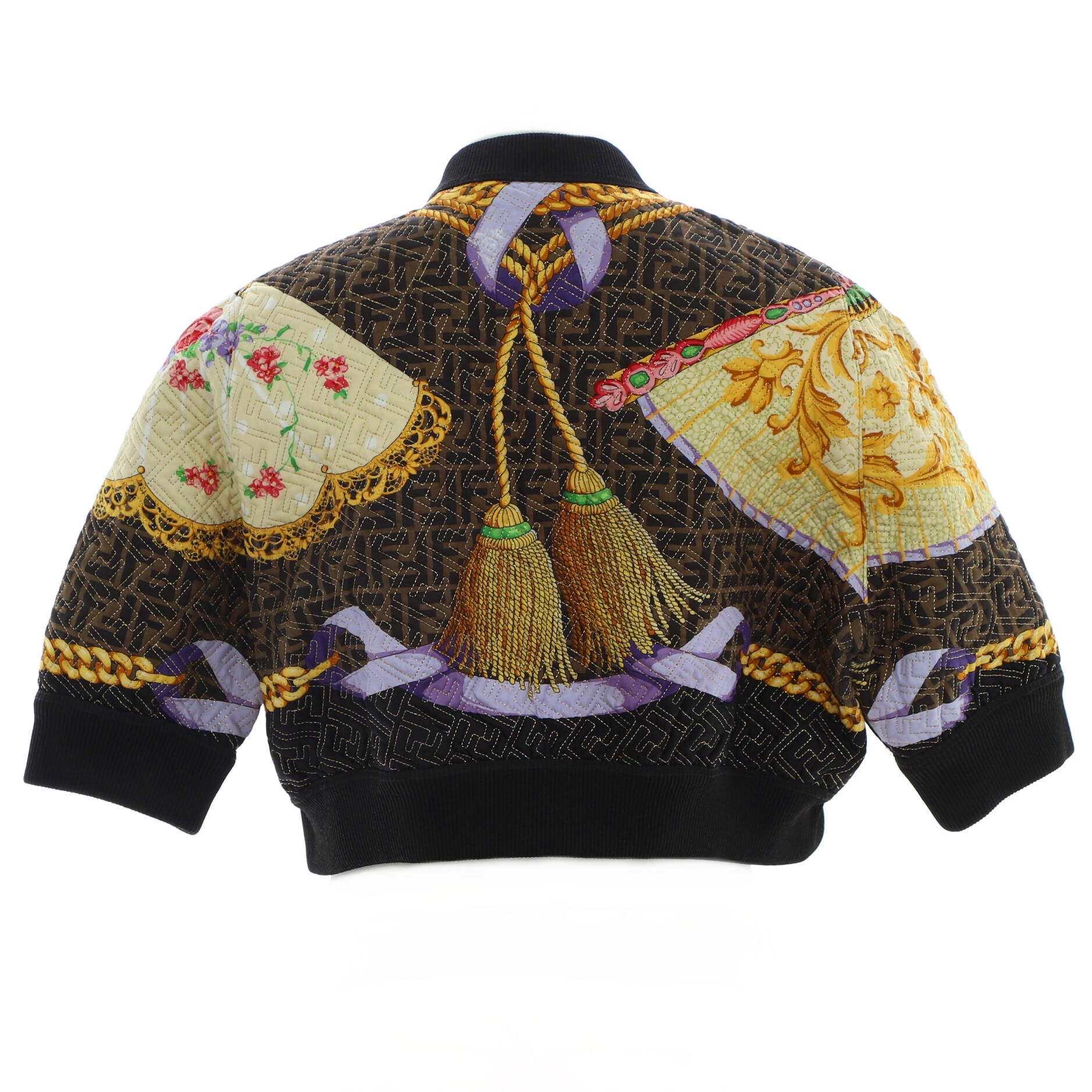 x Versace Fendace Women's Cropped Sleeve Bomber Jacket Zucca Quilted Printed Silk