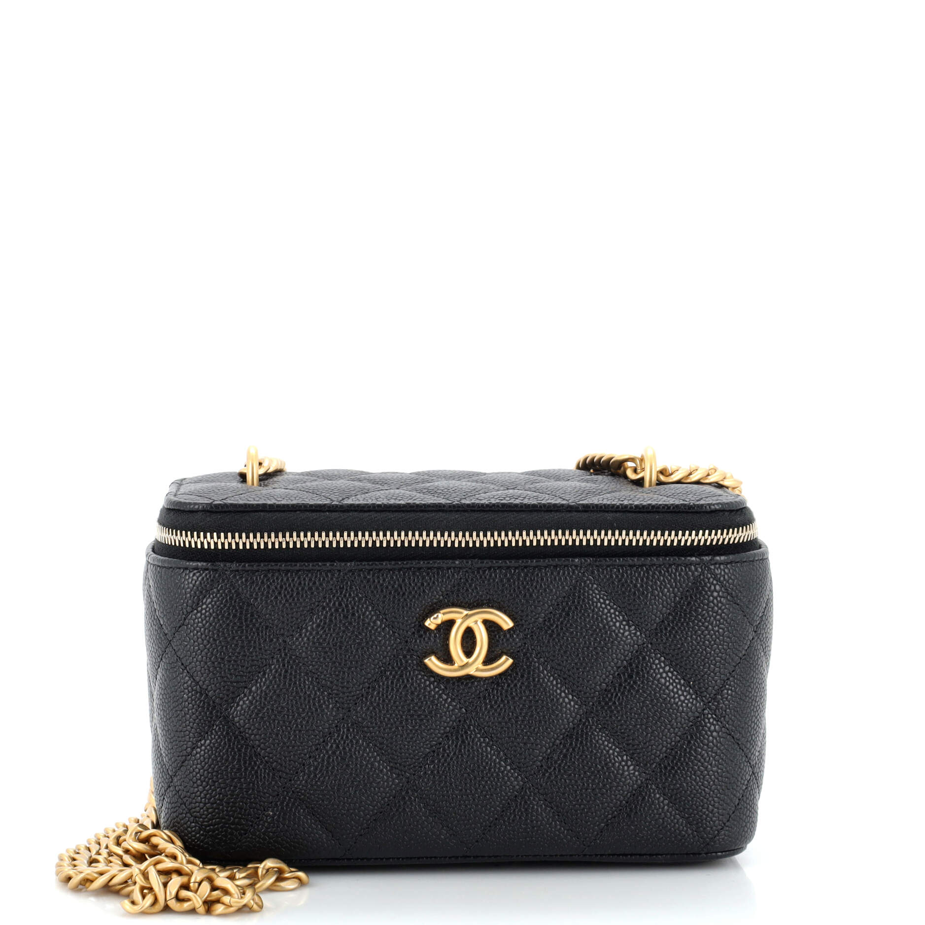 Sweet Heart Vanity Case with Chain Quilted Caviar Small