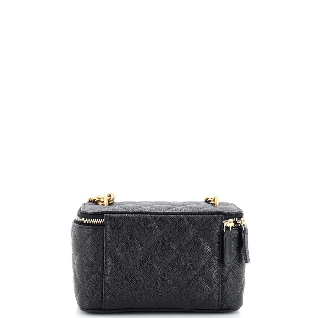 Sweet Heart Vanity Case with Chain Quilted Caviar Small
