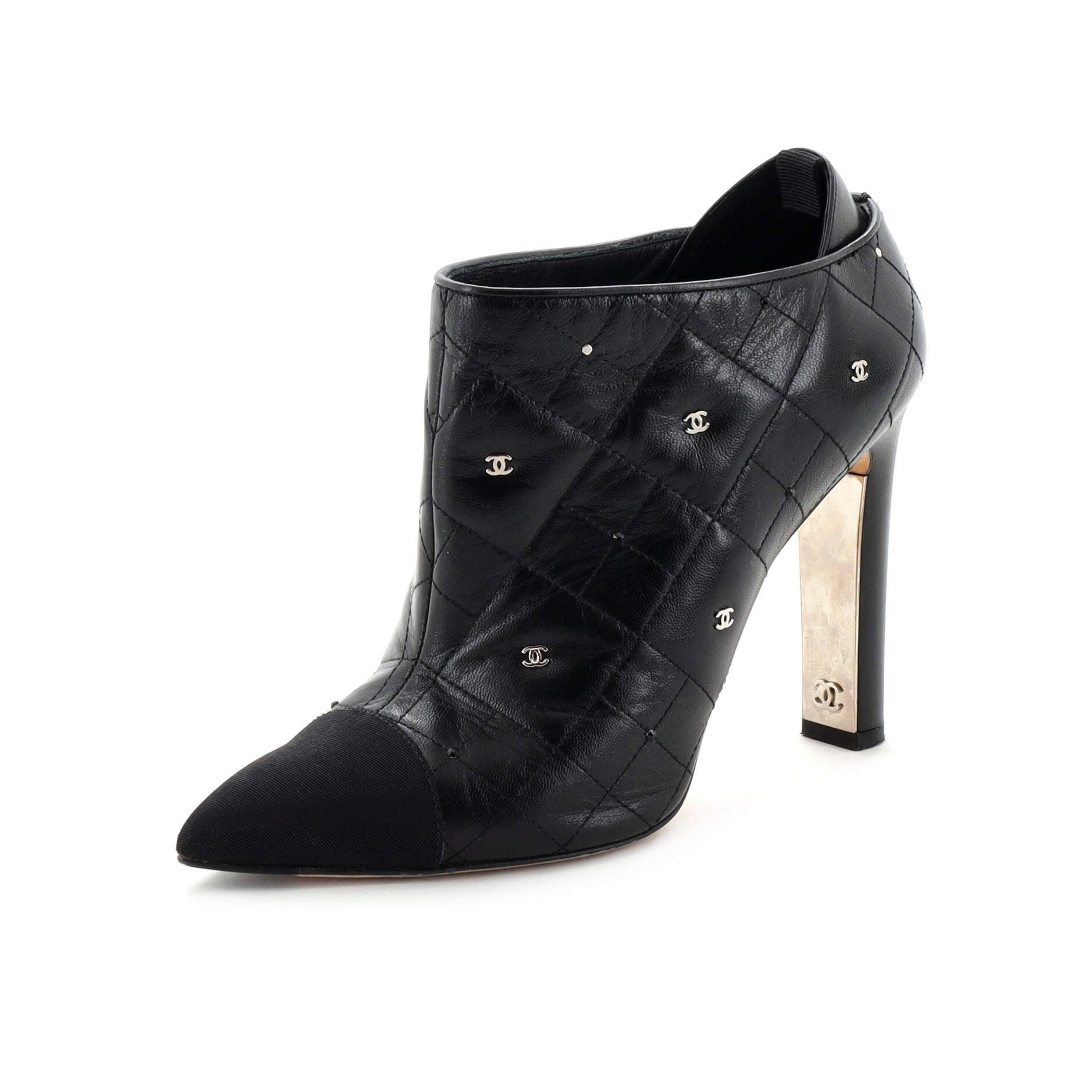 Women's CC Pointed Cap Toe Booties Studded Quilted Leather
