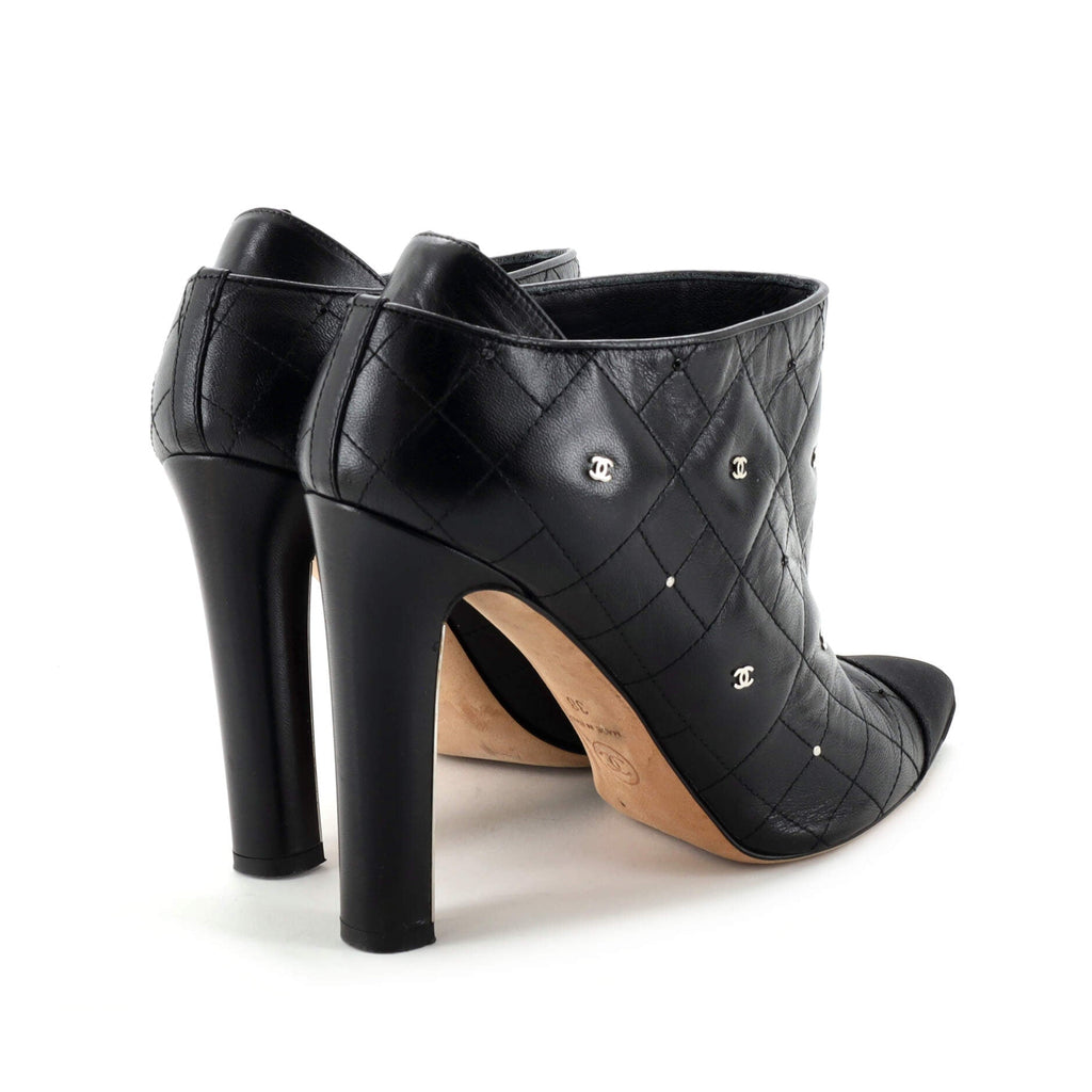Women's CC Pointed Cap Toe Booties Studded Quilted Leather