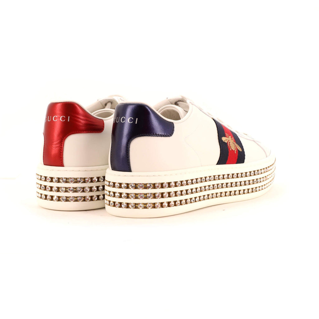 Women's Ace Web Platform Sneakers Leather with Crystals