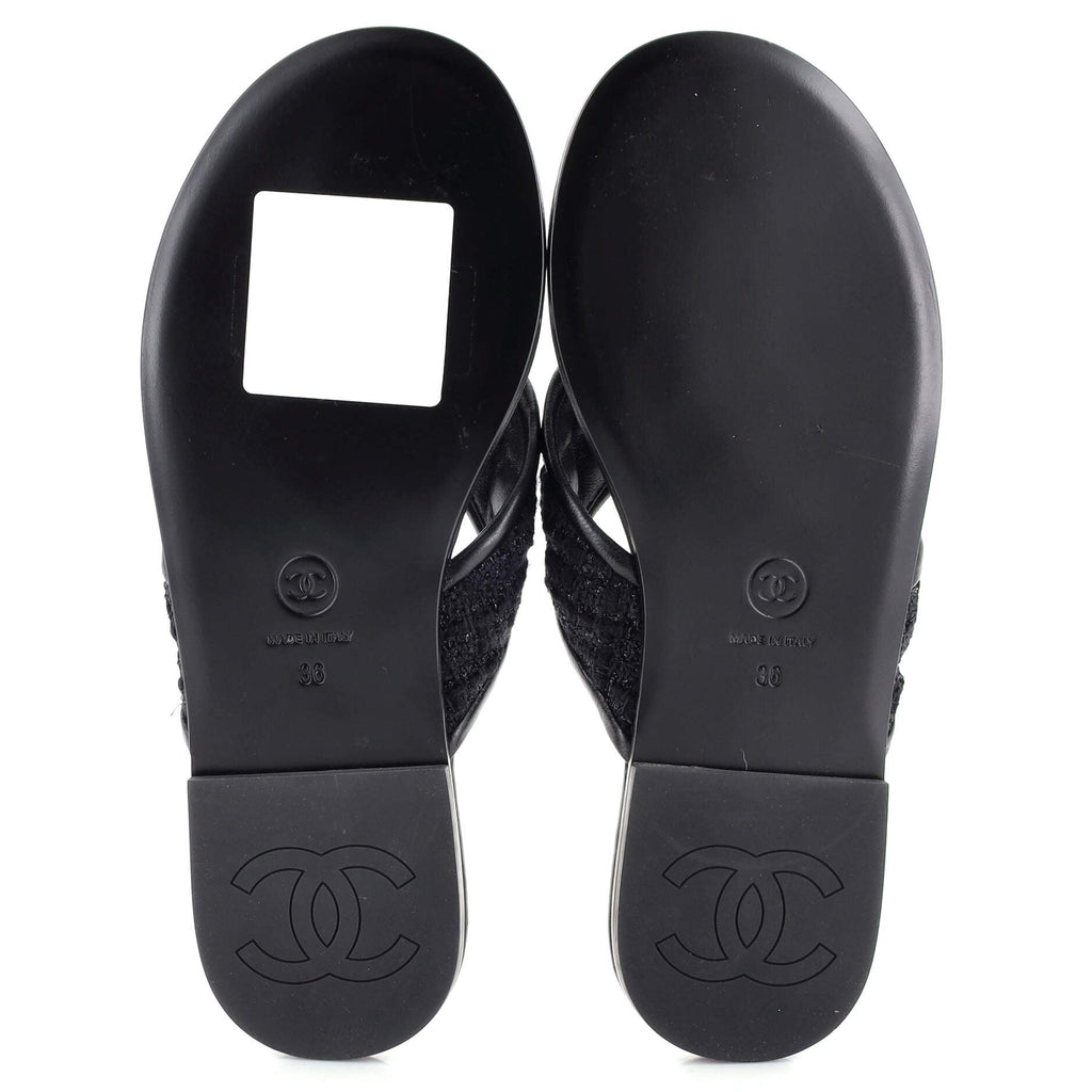 Women's CC Logo Thong Sandals Tweed and Leather