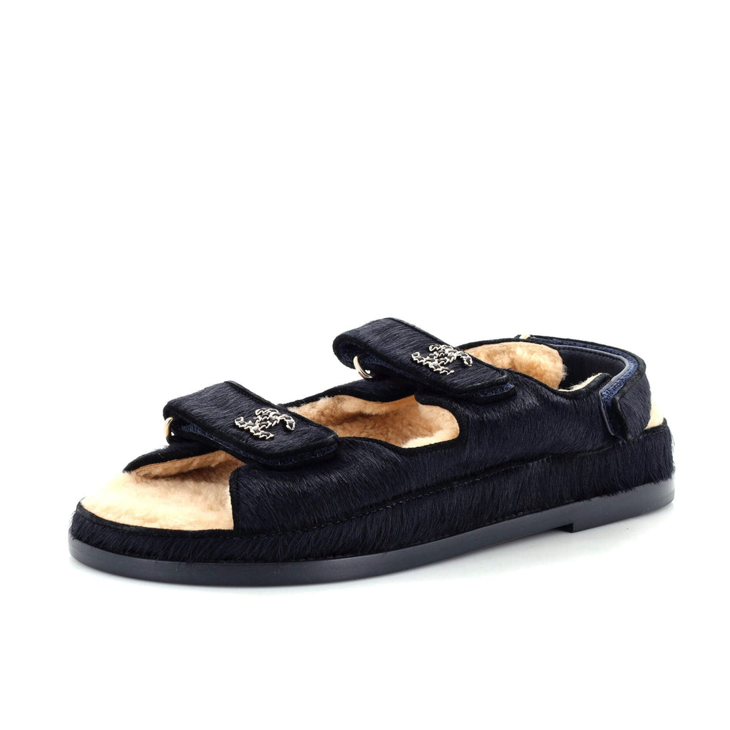 Women's Velcro Dad Sandals Calf Hair and Shearling