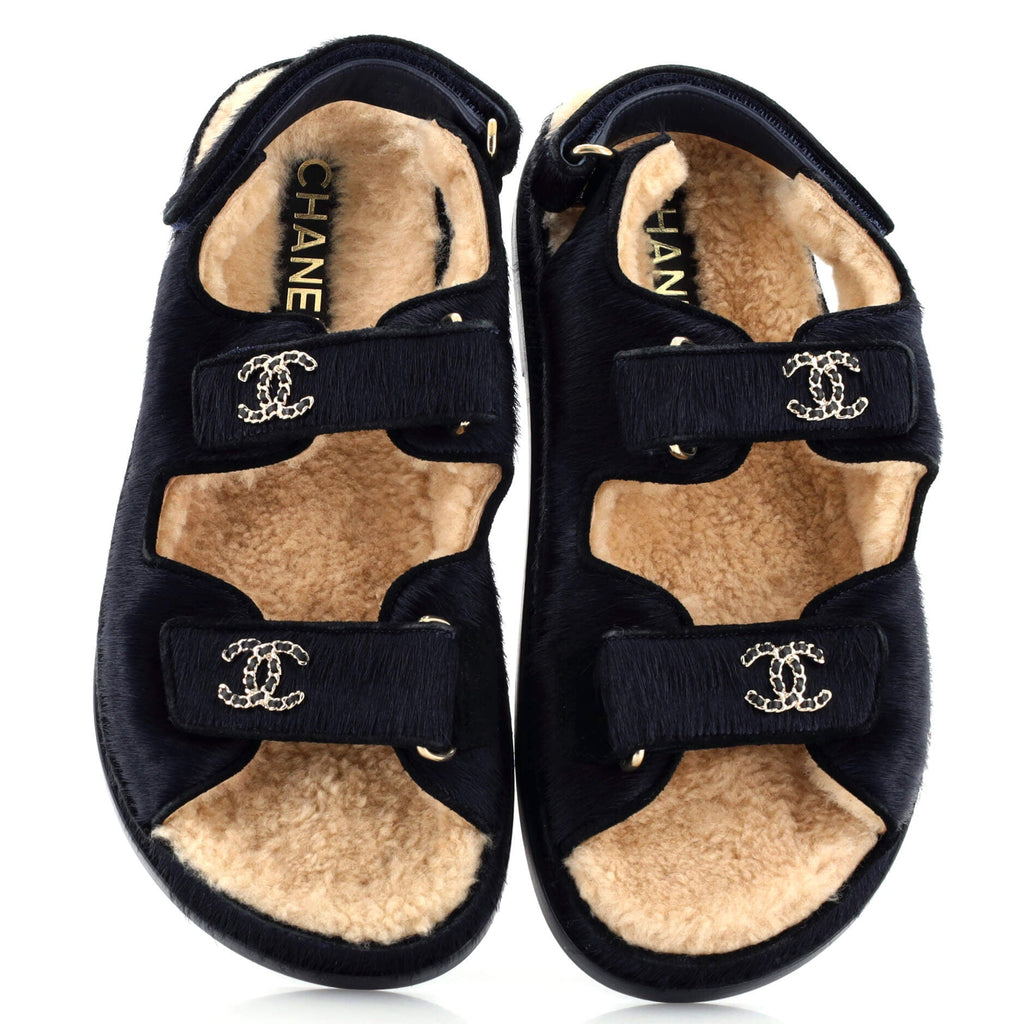 Women's Velcro Dad Sandals Calf Hair and Shearling