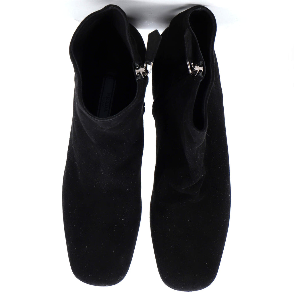 Women's Logo Block Heel Ankle Boots Suede
