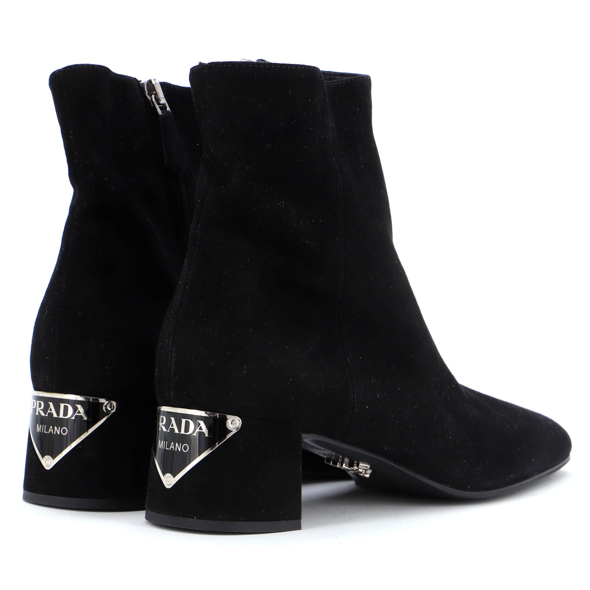 Women's Logo Block Heel Ankle Boots Suede