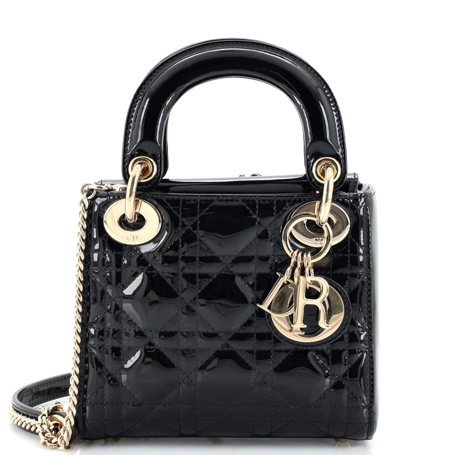 Lady Dior Chain Bag Cannage Quilt Patent Mini
