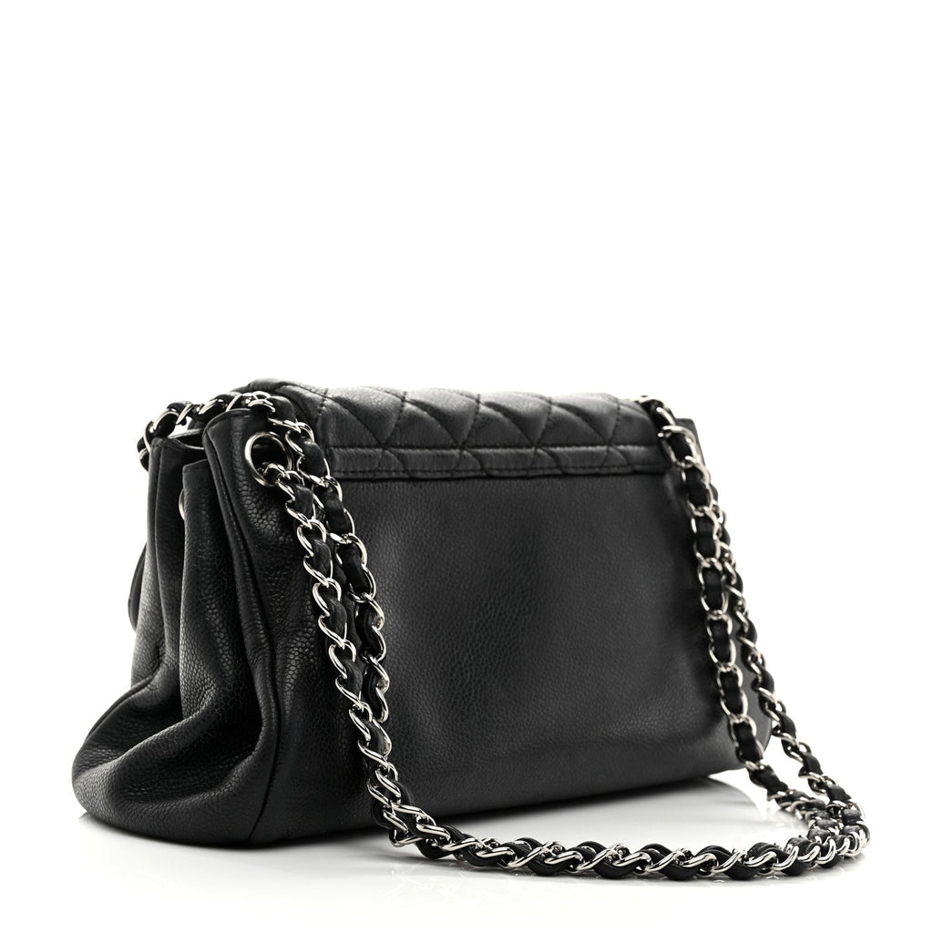 Caviar Quilted Accordion Mademoiselle Flap Black