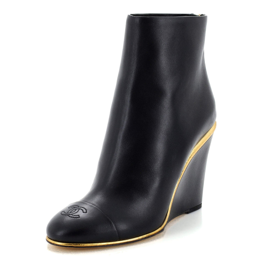 Women's CC Cap Toe Wedge Ankle Boots Leather