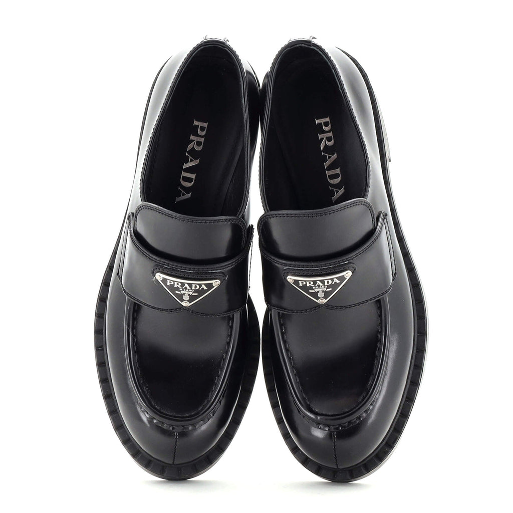 Women's Triangle Logo Loafers Spazzolato Leather