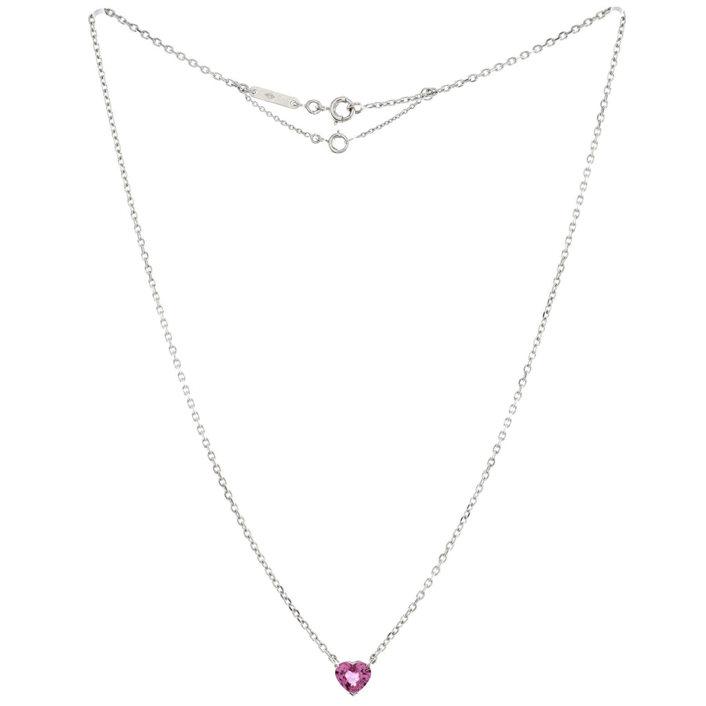 Heart Pendant Necklace 18K White Gold with Pink Sapphire