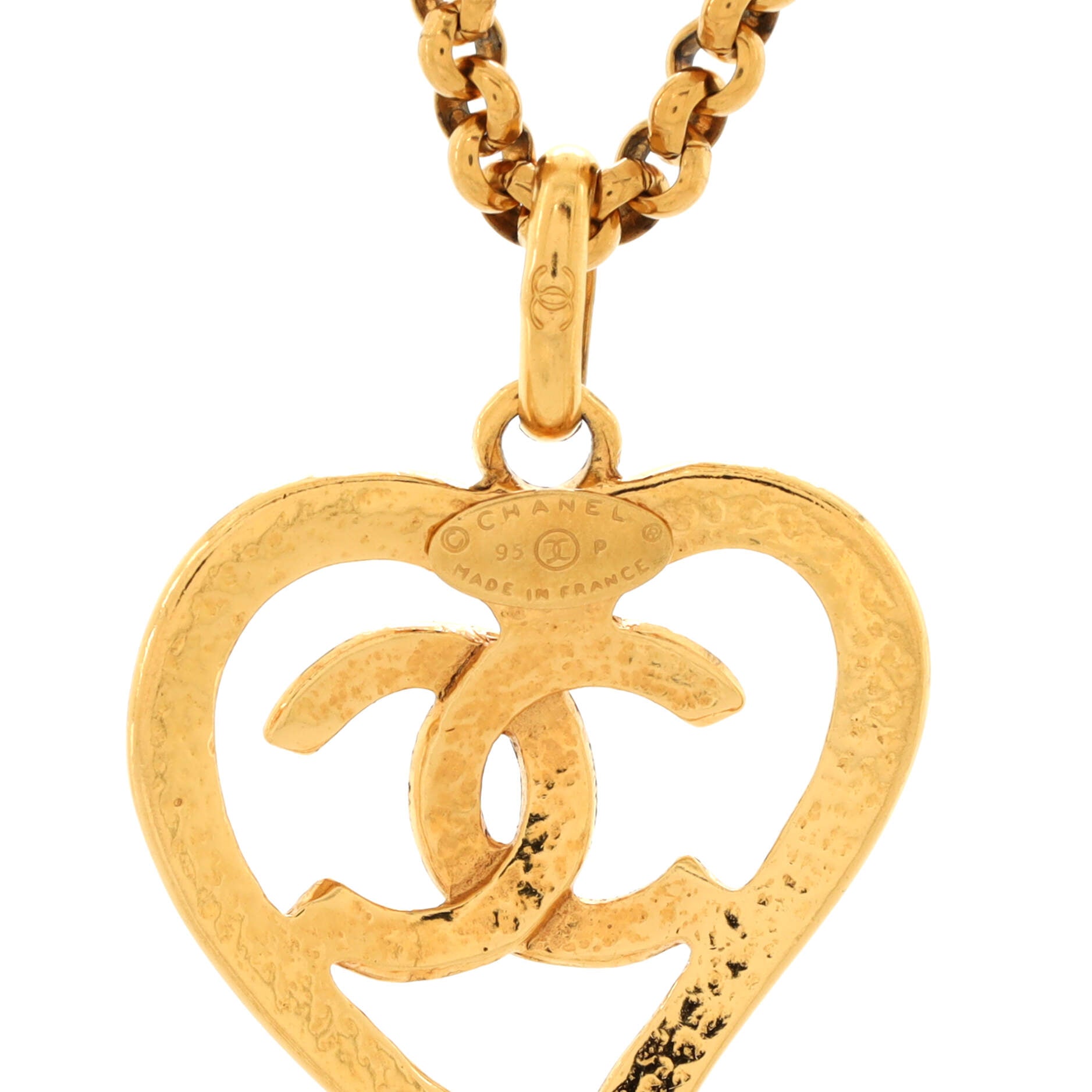 Vintage CC Heart Pendant Long Necklace Metal