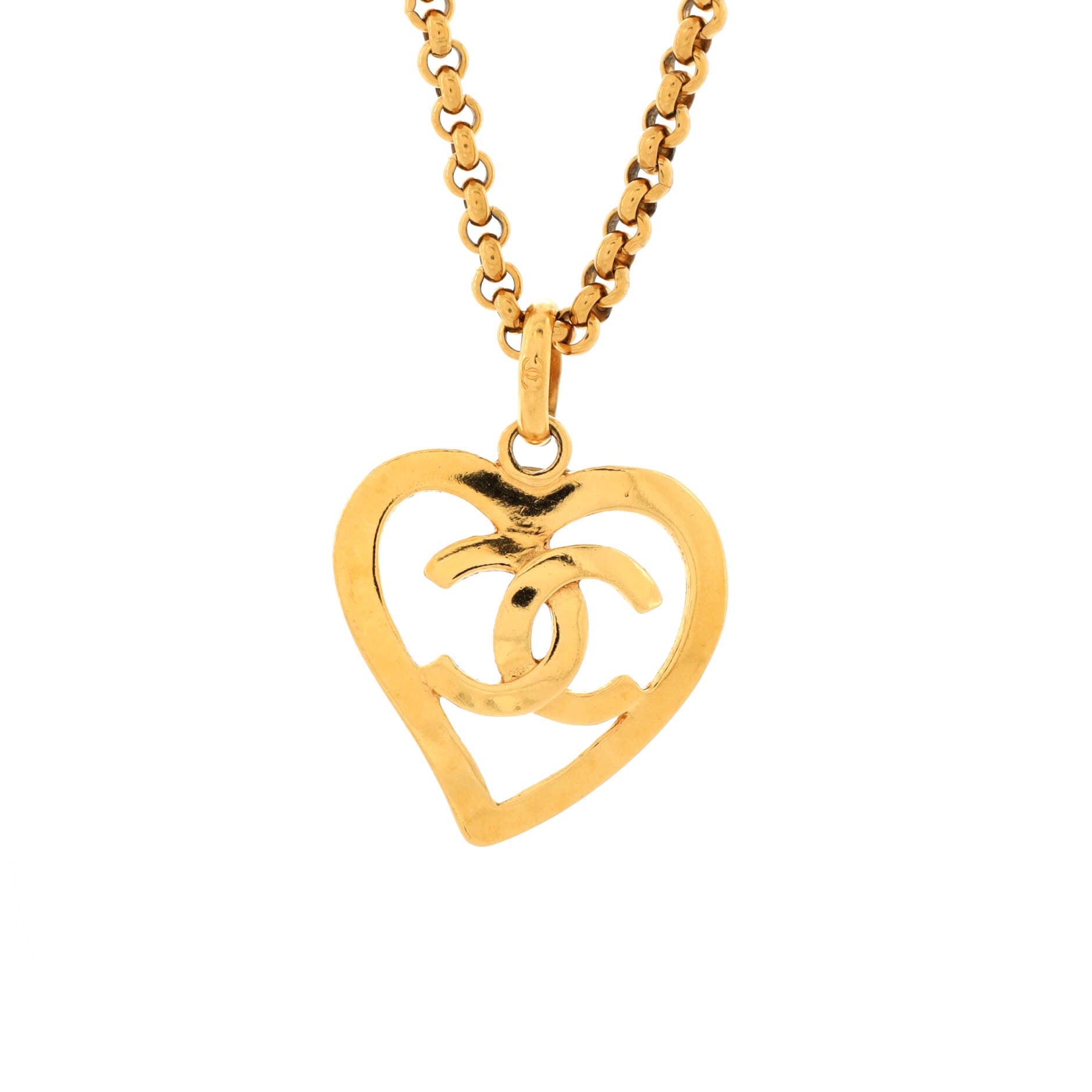 Vintage CC Heart Pendant Long Necklace Metal